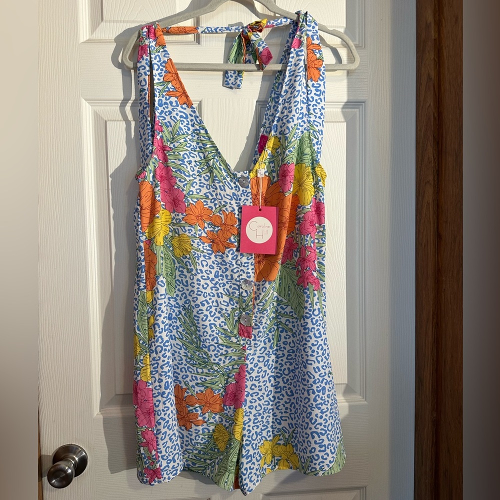 Caroline Hill Tropical Floral Leopard Romper M NWT